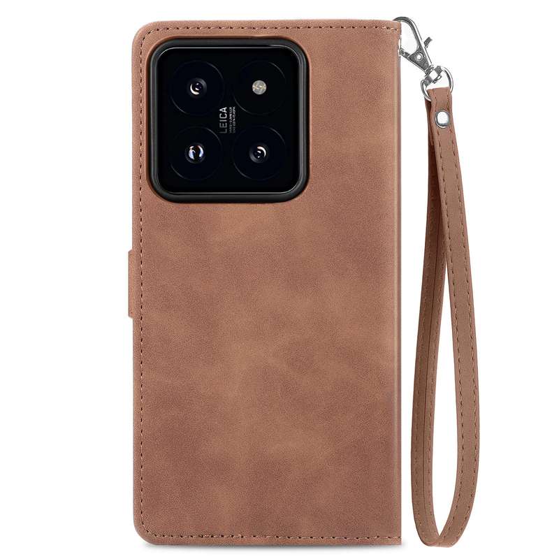For Xiaomi 14 Embossed Flower Zipper Leather Phone Case(Brown)
