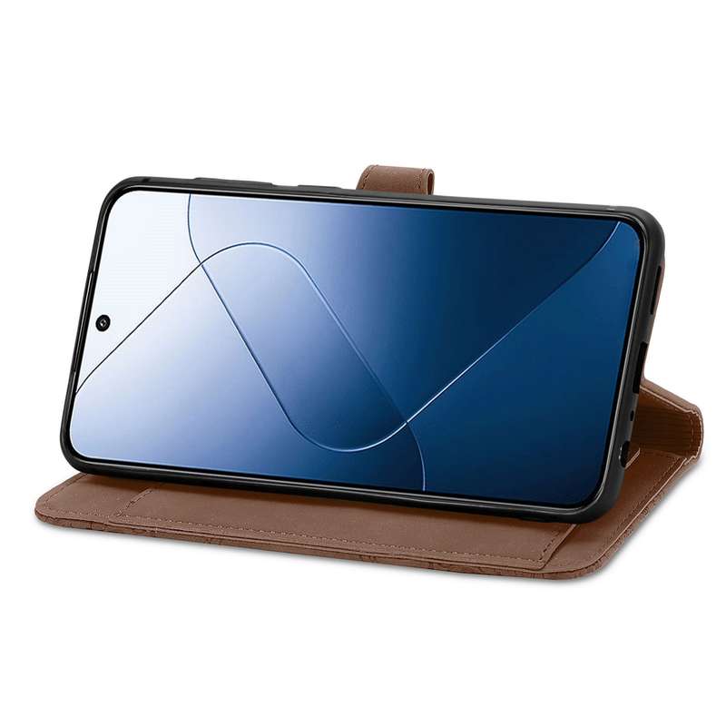 For Xiaomi 14 Embossed Flower Zipper Leather Phone Case(Brown)