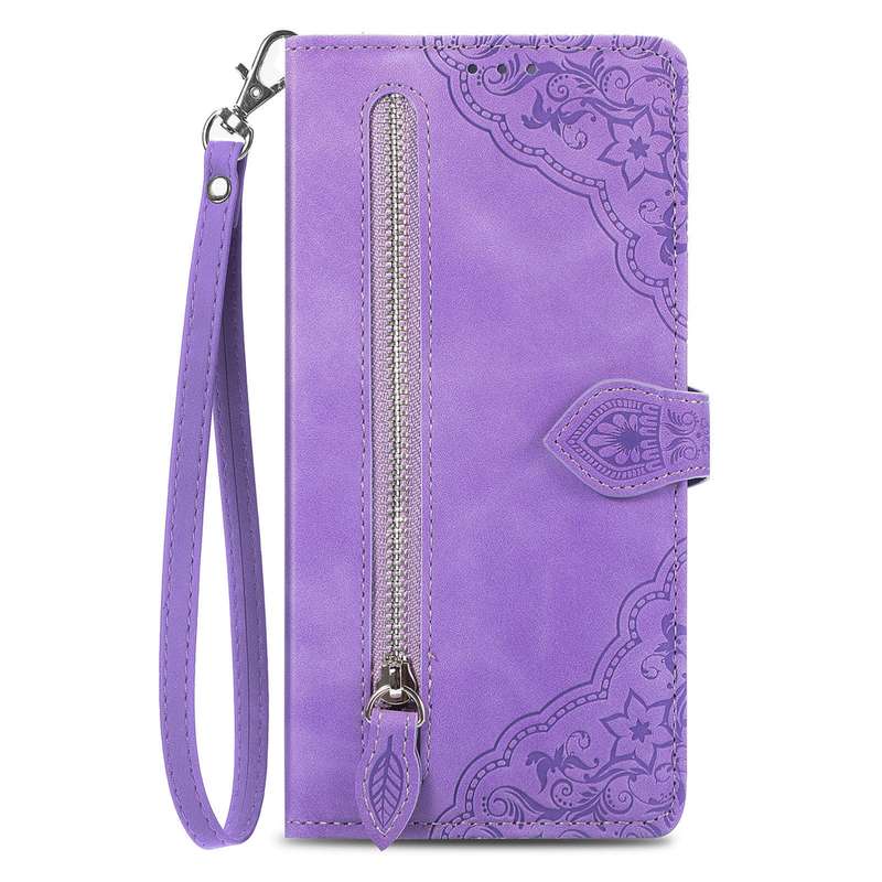 For Xiaomi Redmi Turbo 3 5G Embossed Flower Zipper Leather Phone Case(Purple)