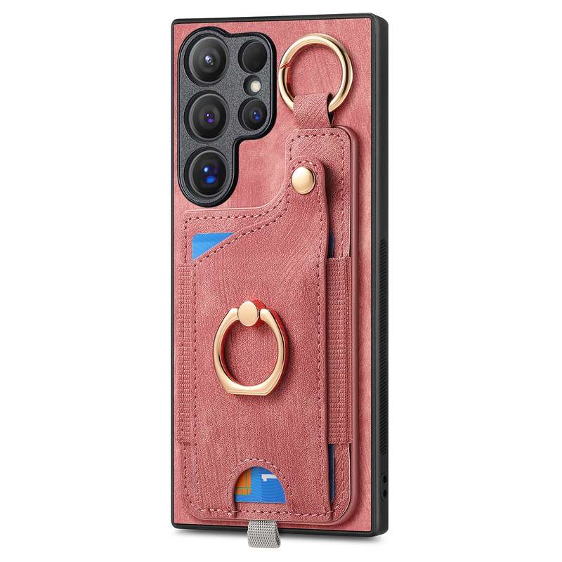 For Samsung Galaxy A53 5G Retro Skin-feel Ring Card Bag Phone Case with Hang Loop(Brown)