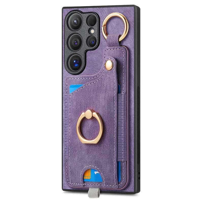 For Samsung Galaxy A53 5G Retro Skin-feel Ring Card Bag Phone Case with Hang Loop(Brown)