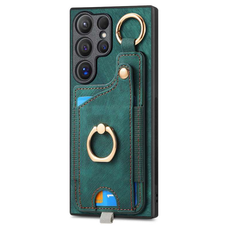 For Samsung Galaxy A53 5G Retro Skin-feel Ring Card Bag Phone Case with Hang Loop(Brown)