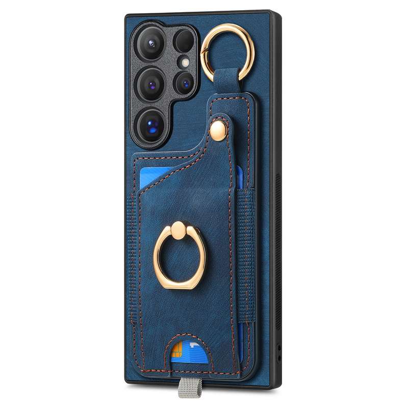For Samsung Galaxy A53 5G Retro Skin-feel Ring Card Bag Phone Case with Hang Loop(Brown)
