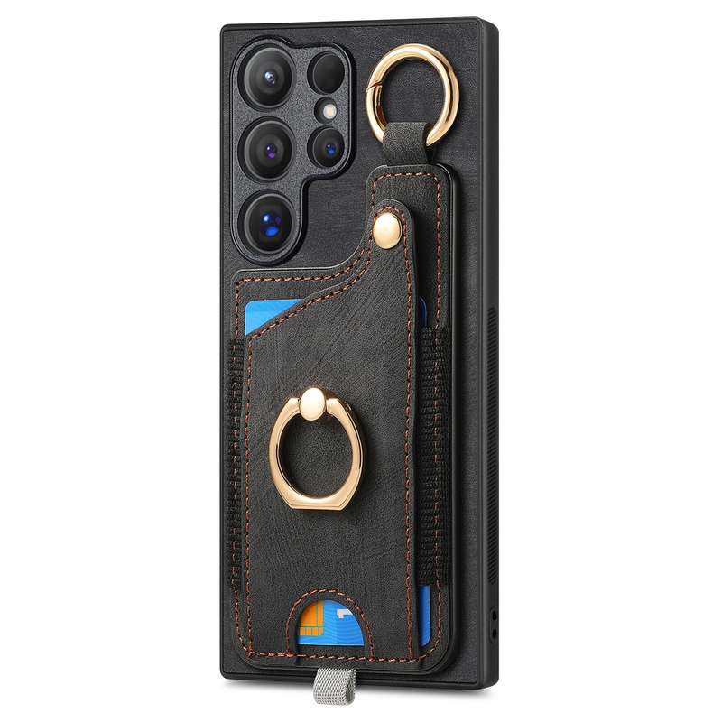 For Samsung Galaxy A53 5G Retro Skin-feel Ring Card Bag Phone Case with Hang Loop(Brown)