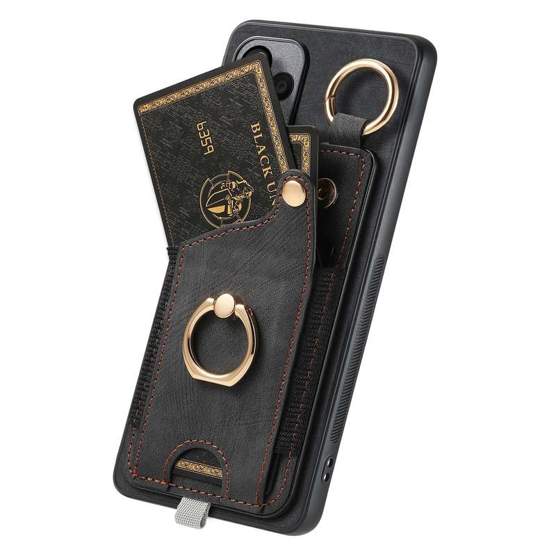 For Samsung Galaxy A73 5G Retro Skin-feel Ring Card Bag Phone Case with Hang Loop(Blue)