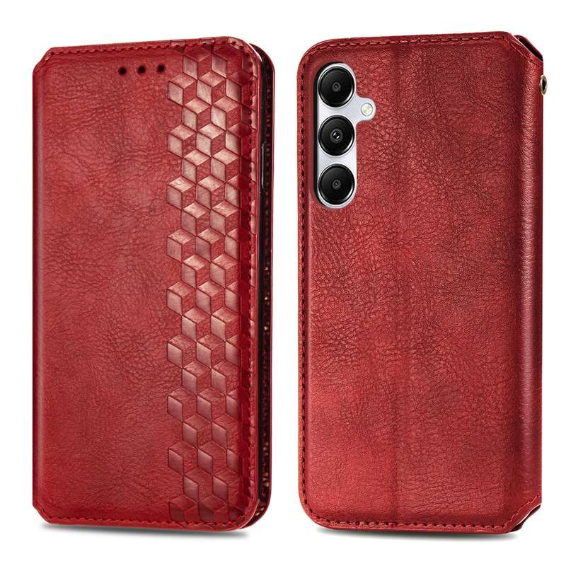 For Samsung Galaxy A35 5G Cubic Grid Pressed Magnetic Leather Phone Case(Red)