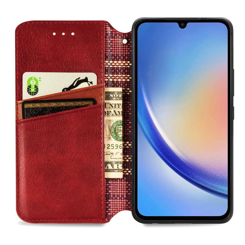 For Samsung Galaxy A35 5G Cubic Grid Pressed Magnetic Leather Phone Case(Red)