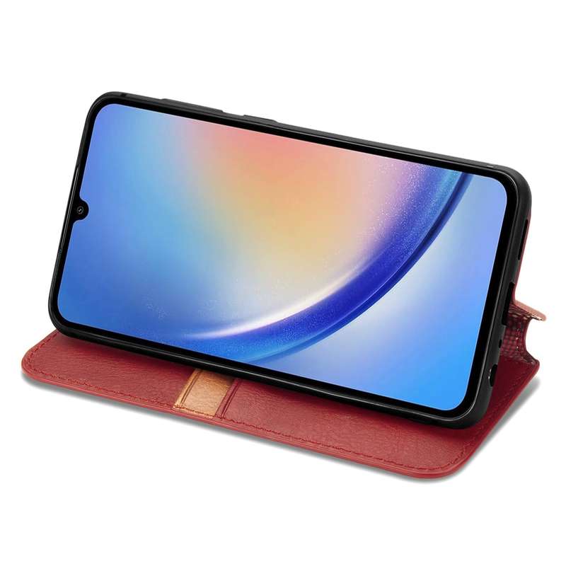 For Samsung Galaxy A35 5G Cubic Grid Pressed Magnetic Leather Phone Case(Red)