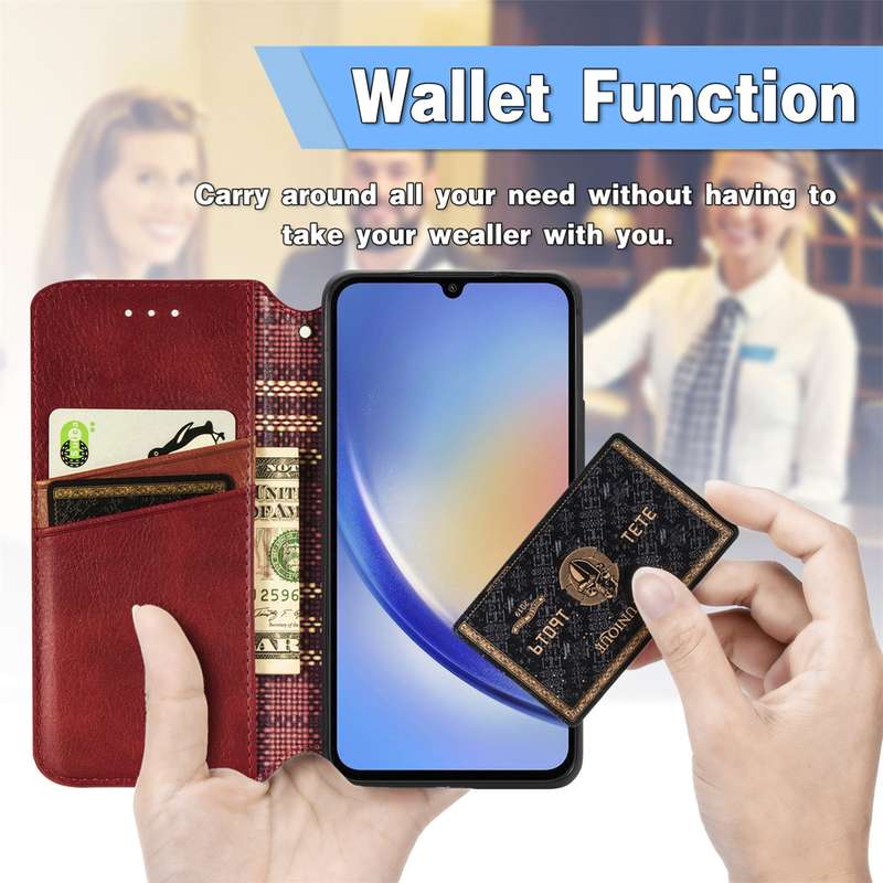 For Samsung Galaxy A35 5G Cubic Grid Pressed Magnetic Leather Phone Case(Red)