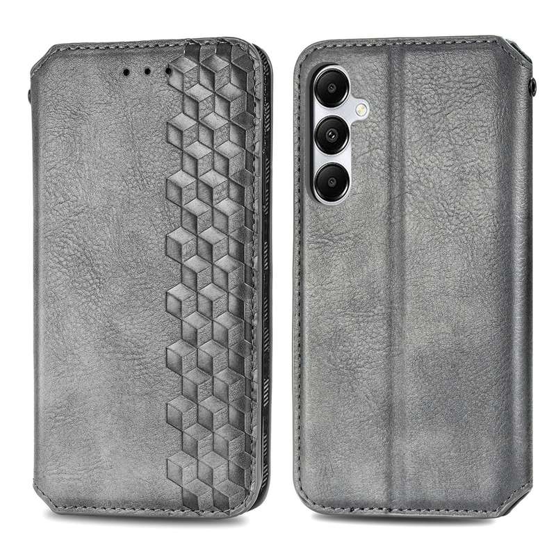 For Samsung Galaxy A55 5G Cubic Grid Pressed Magnetic Leather Phone Case(Grey)