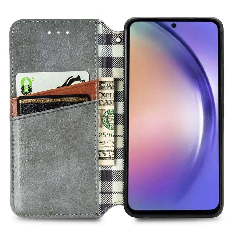 For Samsung Galaxy A55 5G Cubic Grid Pressed Magnetic Leather Phone Case(Grey)