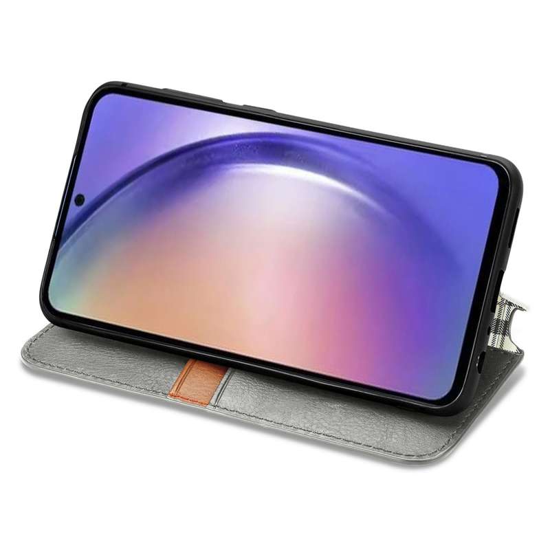 For Samsung Galaxy A55 5G Cubic Grid Pressed Magnetic Leather Phone Case(Grey)
