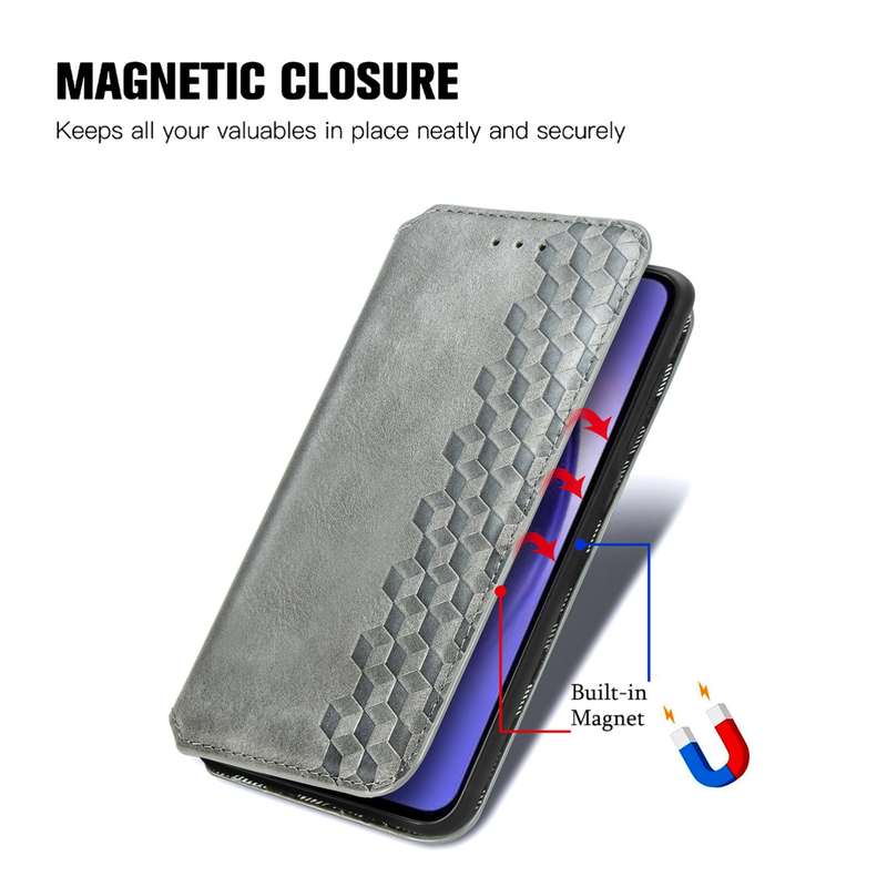 For Samsung Galaxy A55 5G Cubic Grid Pressed Magnetic Leather Phone Case(Grey)