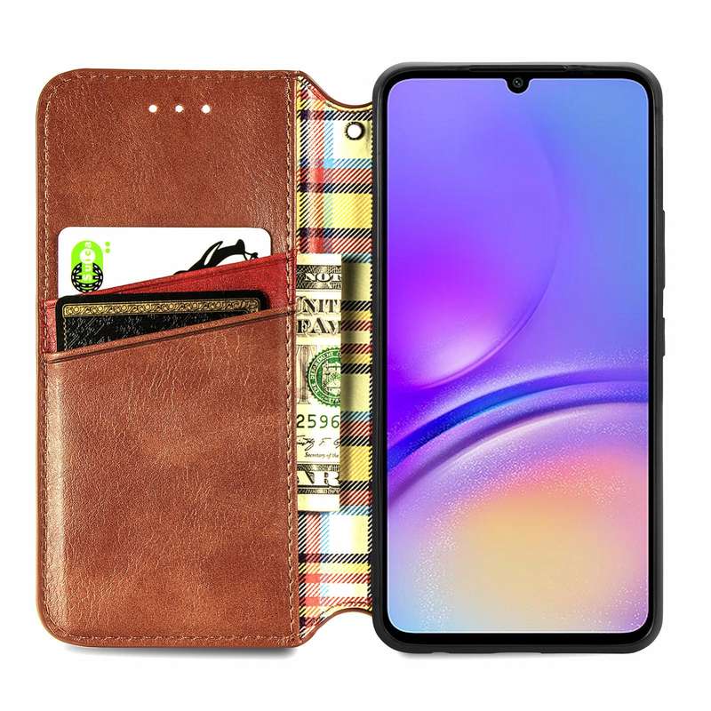 For Samsung Galaxy A05 4G Cubic Grid Pressed Magnetic Leather Phone Case(Brown)