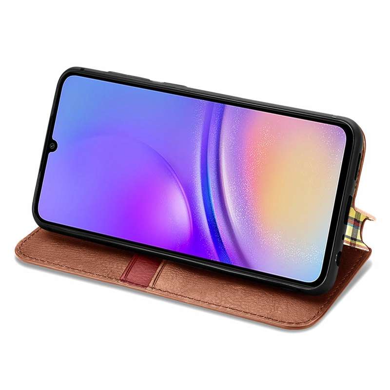 For Samsung Galaxy A05 4G Cubic Grid Pressed Magnetic Leather Phone Case(Brown)