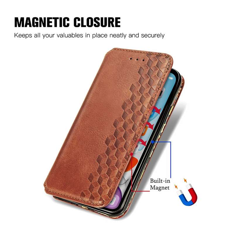 For Samsung Galaxy A05 4G Cubic Grid Pressed Magnetic Leather Phone Case(Brown)