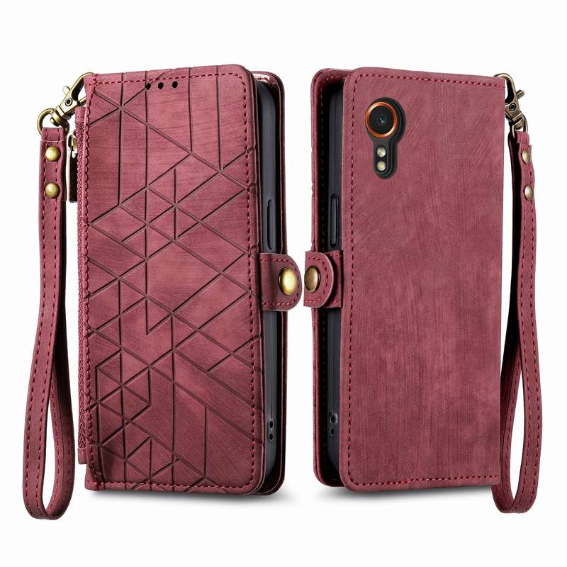 For Samsung Galaxy Xcover 7 Geometric Zipper Wallet Side Buckle Leather Phone Case(Red)