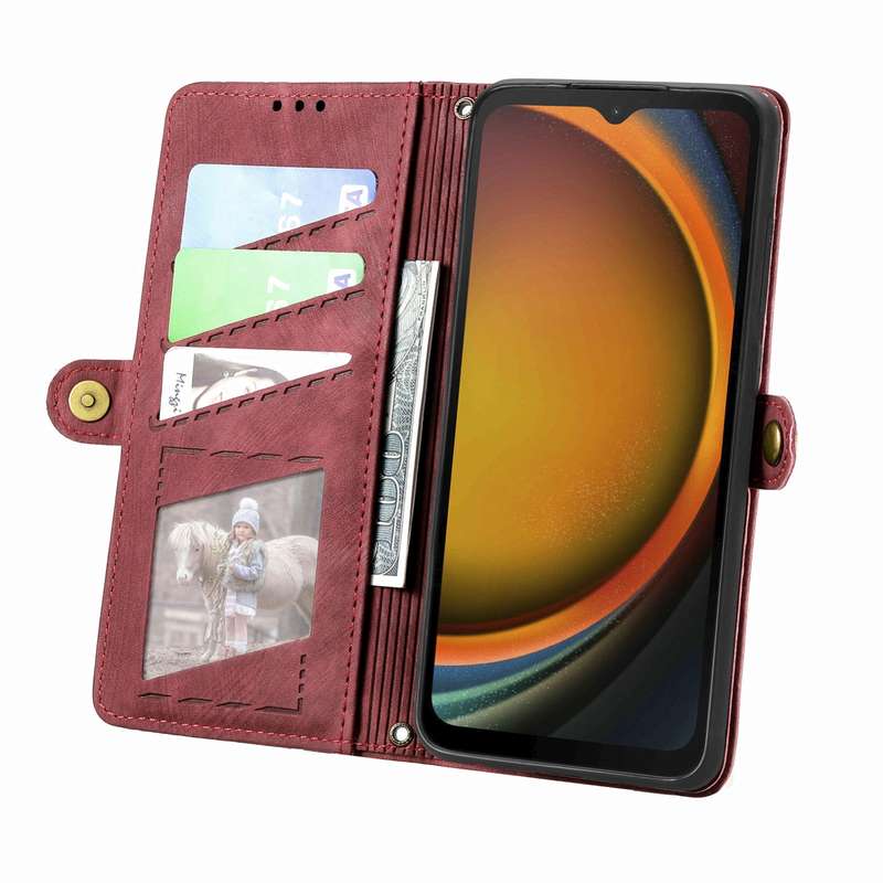 For Samsung Galaxy Xcover 7 Geometric Zipper Wallet Side Buckle Leather Phone Case(Red)