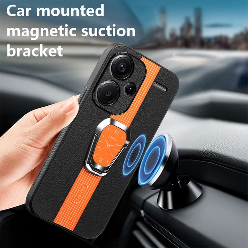For Xiaomi Redmi Note 13 Pro+ Magnetic Litchi Leather Back Phone Case with Holder(Black)