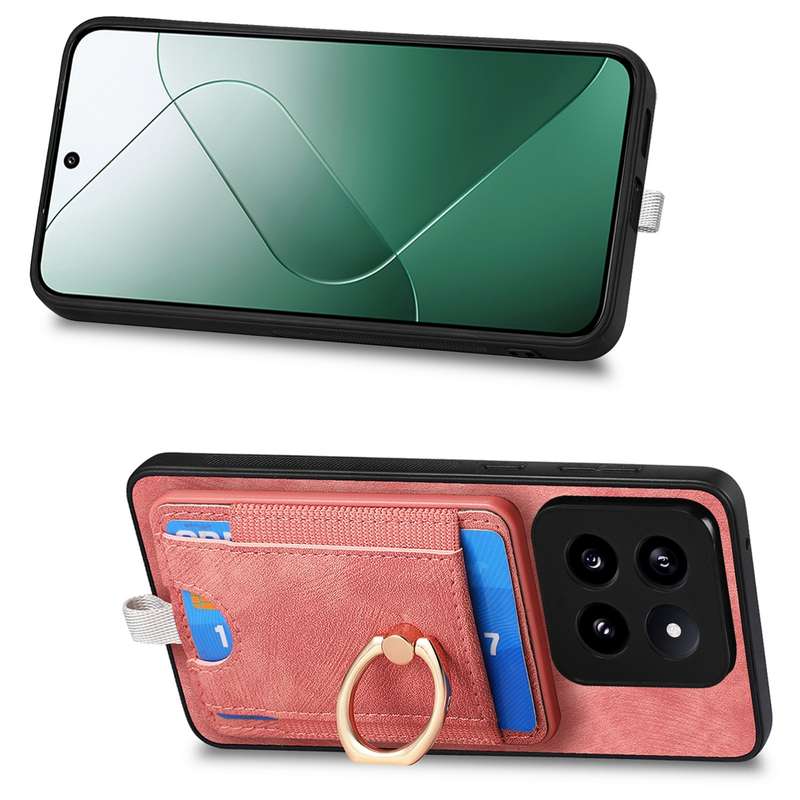 For Xiaomi  14 Pro Retro Splitable Magnetic Card Bag Leather Phone Case(Pink)