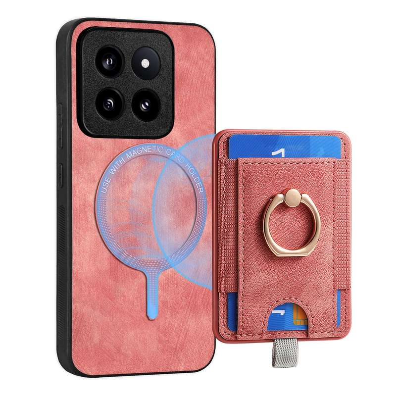 For Xiaomi  14 Pro Retro Splitable Magnetic Card Bag Leather Phone Case(Pink)