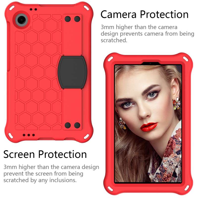 For Blackview Tab 60 8.7 2023 Honeycomb EVA Hybrid PC Tablet Case with Strap(Rose Red+Black)