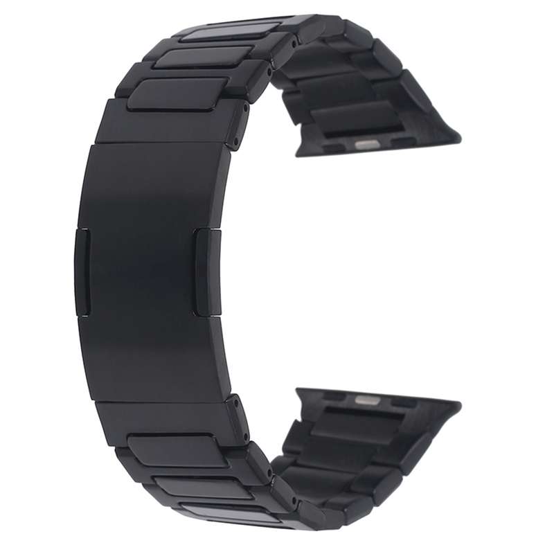 For Apple Watch Series 8 45mm Stainless Steel H-Shaped Fold Buckle Watch Band(Black)