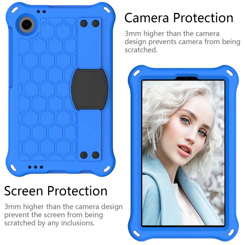 For Samsung Galaxy Tab A9 8.7 X110/X115 Honeycomb EVA Hybrid PC Tablet Case with Strap(Black+Blue)