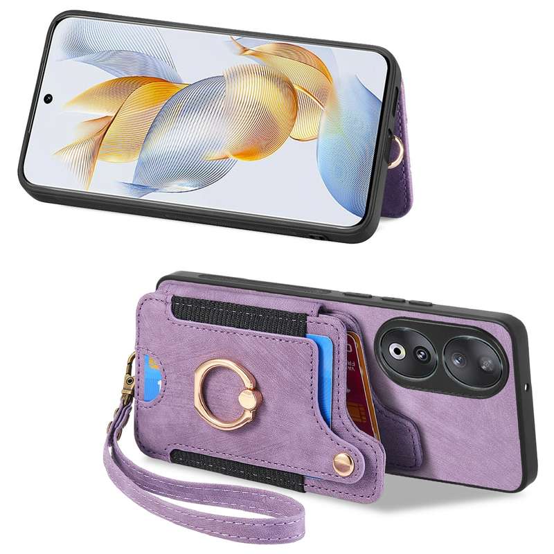 For Honor 90 Retro Skin-feel Ring Multi-card RFID Wallet Phone Case(Green)