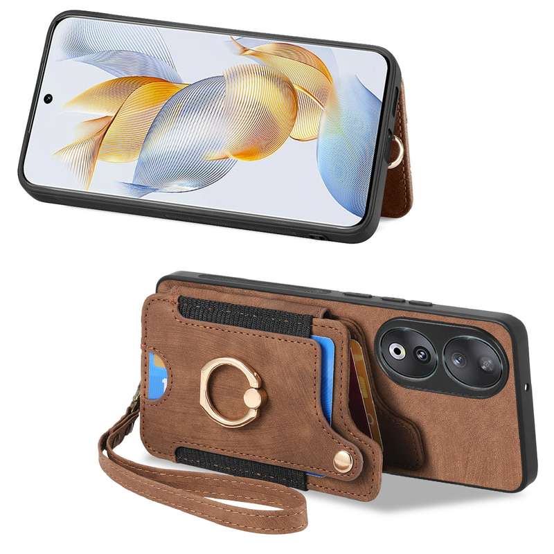 For Honor 90 Retro Skin-feel Ring Multi-card RFID Wallet Phone Case(Green)