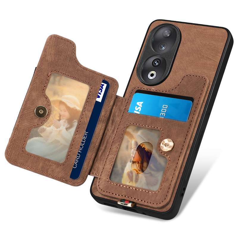 For Honor 90 Retro Skin-feel Ring Multi-card RFID Wallet Phone Case(Green)
