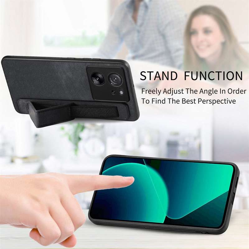For Xiaomi 13T / 13T Pro Retro Wristband Holder Leather Back Phone Case(Black)
