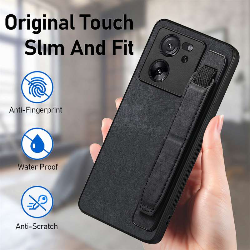 For Xiaomi 13T / 13T Pro Retro Wristband Holder Leather Back Phone Case(Black)