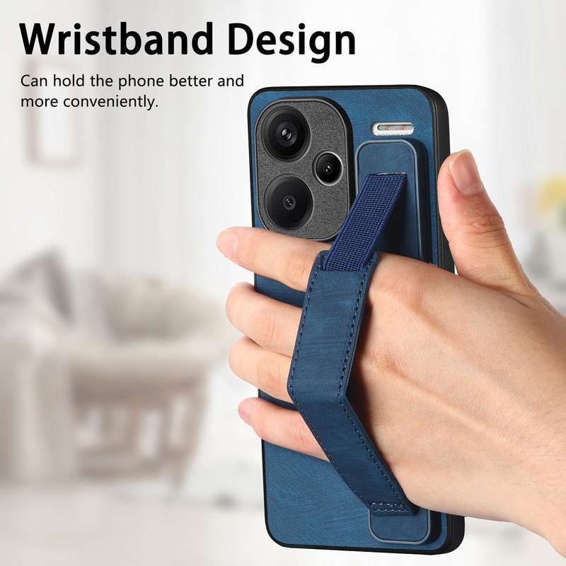 For Xiaomi Redmi Note 13 Pro+ Retro Wristband Holder Leather Back Phone Case(Brown)