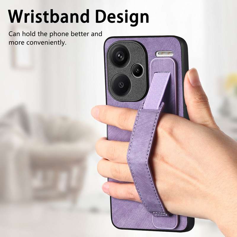 For Xiaomi Redmi Note 13 Pro+ Retro Wristband Holder Leather Back Phone Case(Brown)