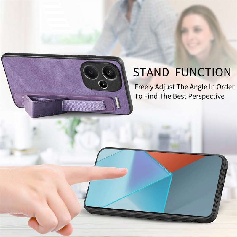 For Xiaomi Redmi Note 13 Pro+ Retro Wristband Holder Leather Back Phone Case(Brown)
