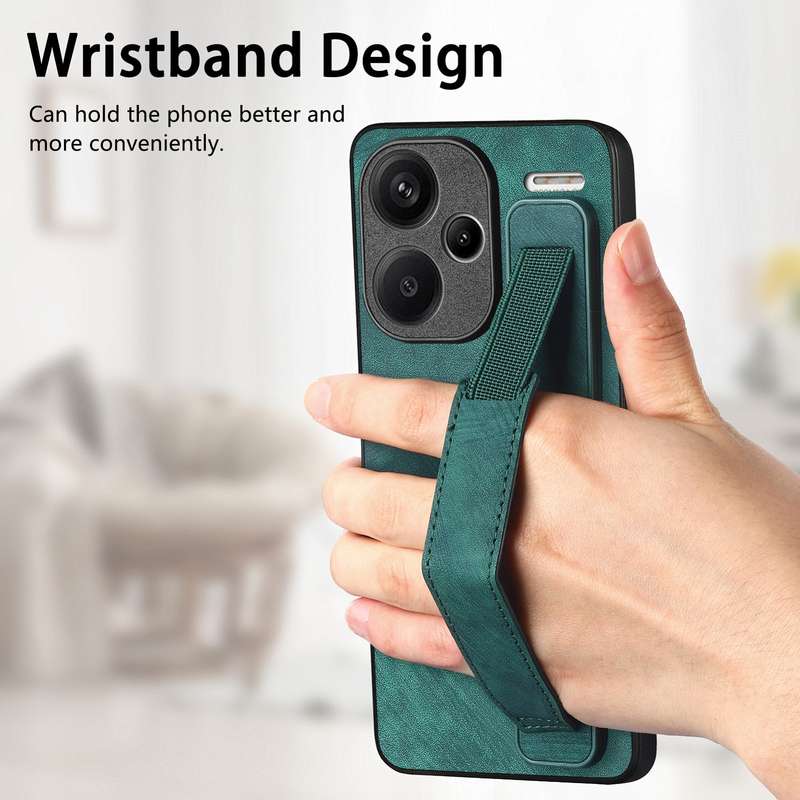 For Xiaomi Redmi Note 13 Pro+ Retro Wristband Holder Leather Back Phone Case(Brown)