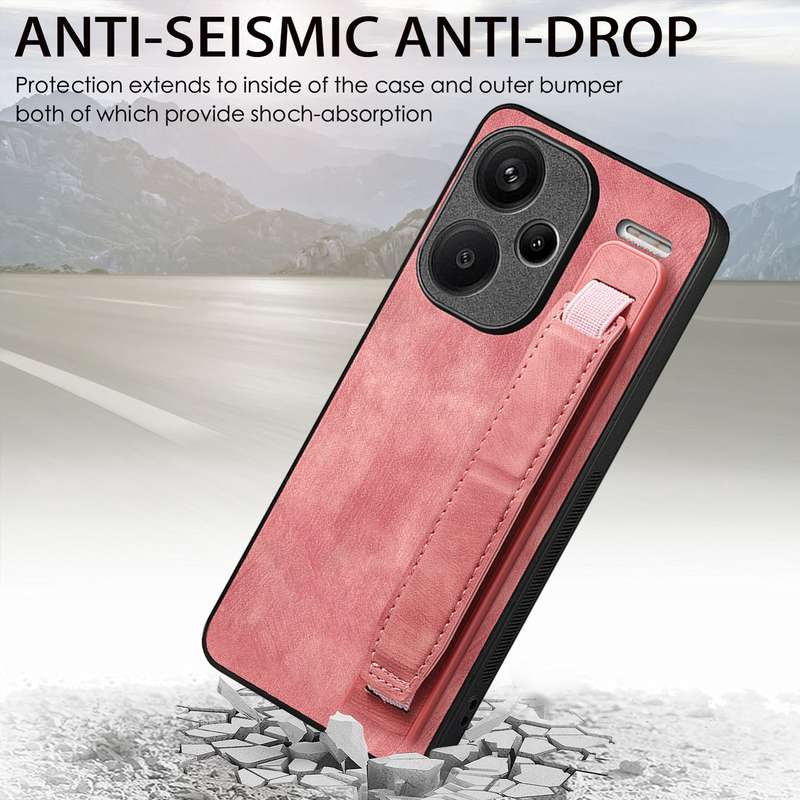 For Xiaomi Redmi Note 13 Pro+ Retro Wristband Holder Leather Back Phone Case(Brown)