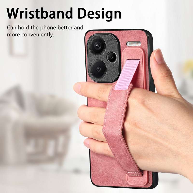 For Xiaomi Redmi Note 13 Pro+ Retro Wristband Holder Leather Back Phone Case(Brown)