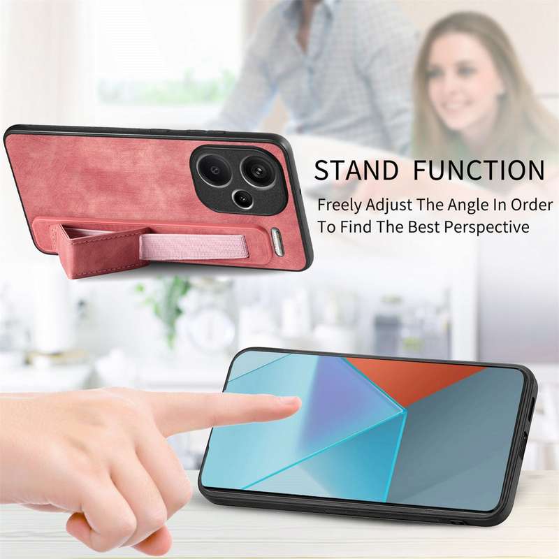 For Xiaomi Redmi Note 13 Pro+ Retro Wristband Holder Leather Back Phone Case(Brown)