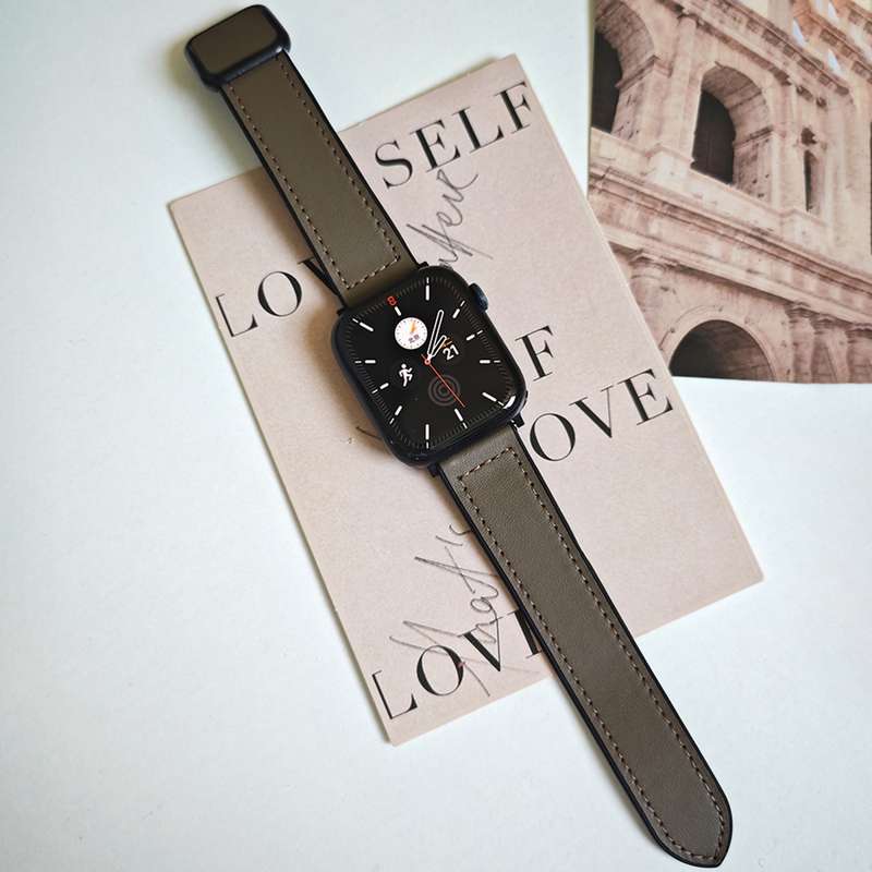 For Apple Watch Series 6 44mm Fold Magnetic Square Buckle PU Silicone Watch Band(Dark Brown)