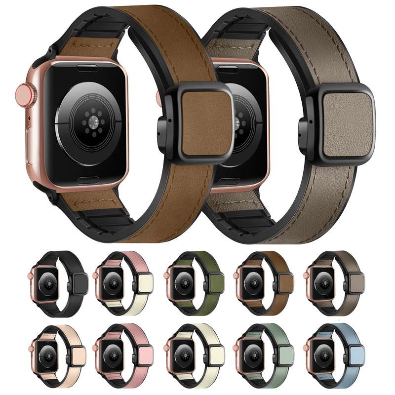 For Apple Watch Series 4 40mm Fold Magnetic Square Buckle PU Silicone Watch Band(Pink)