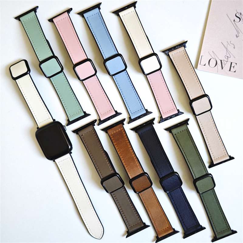 For Apple Watch Series 4 40mm Fold Magnetic Square Buckle PU Silicone Watch Band(Pink)