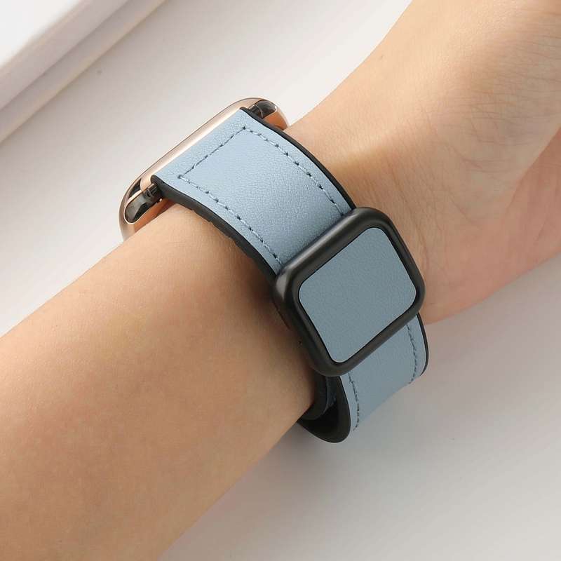 For Apple Watch Series 4 40mm Fold Magnetic Square Buckle PU Silicone Watch Band(Pink)