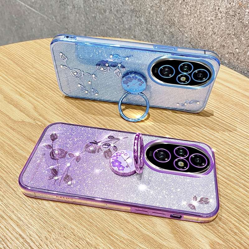 For Honor 200 Pro Gradient Glitter Immortal Flower Ring All-inclusive Phone Case(Blue)