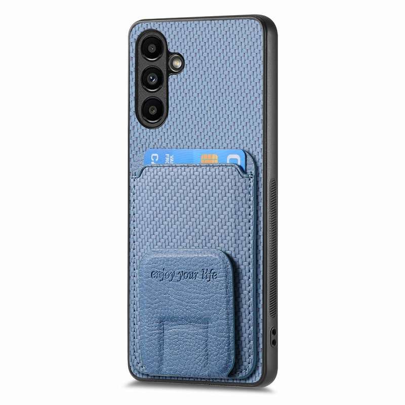 For Samsung Galaxy A73 5G Carbon Fiber Card Bag Fold Stand Phone Case(Khaki)