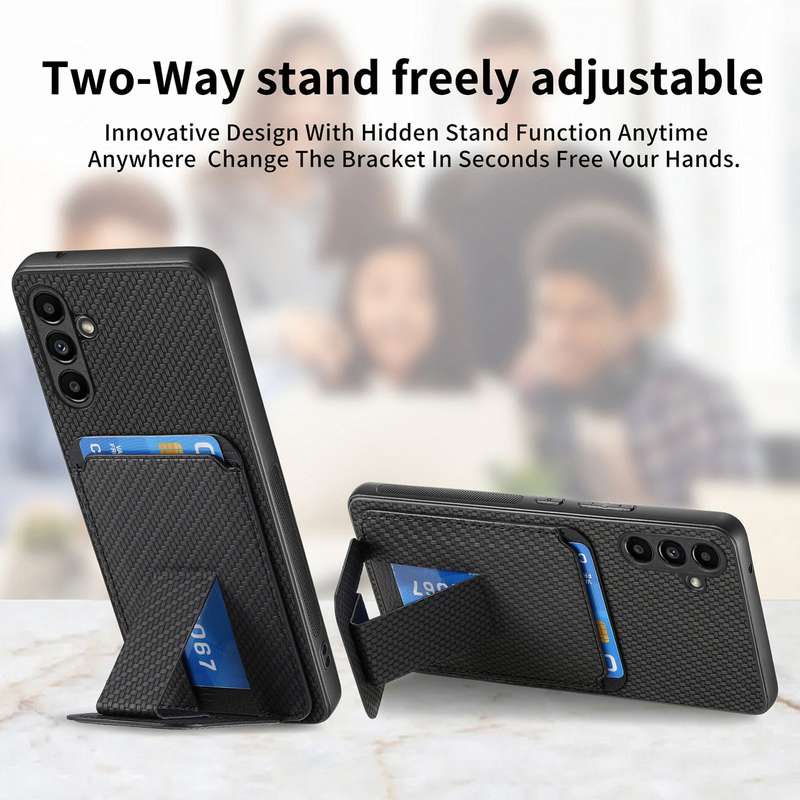For Samsung Galaxy A73 5G Carbon Fiber Card Bag Fold Stand Phone Case(Khaki)
