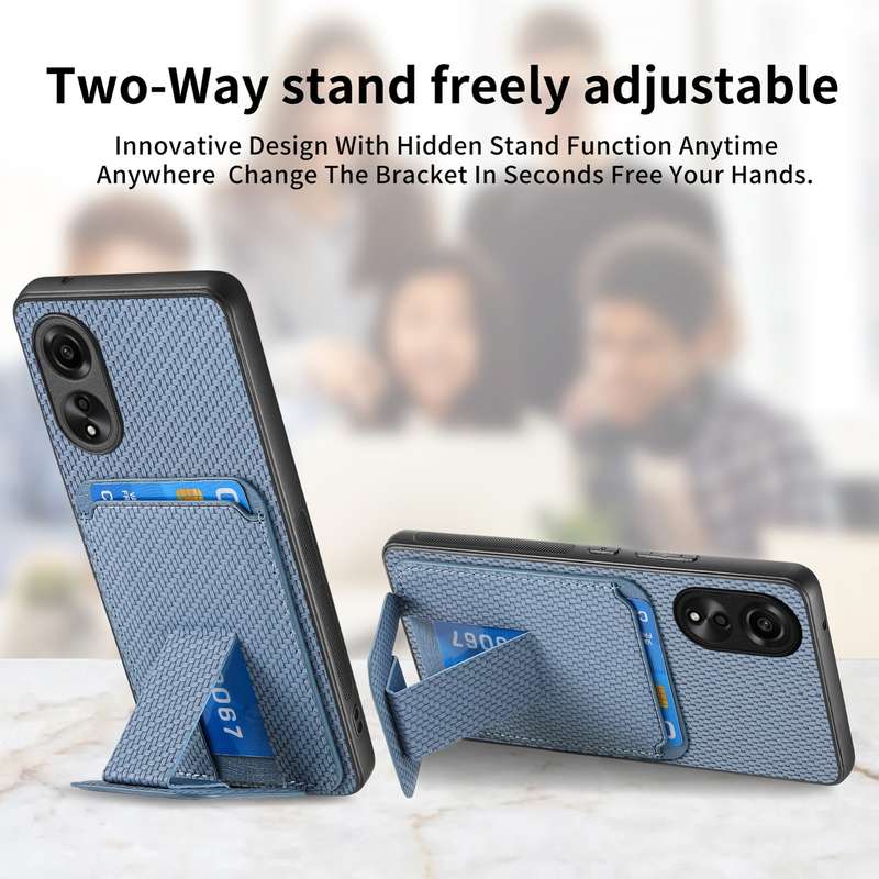 For OPPO Reno10 Pro+ Carbon Fiber Card Bag Fold Stand Phone Case(Khaki)