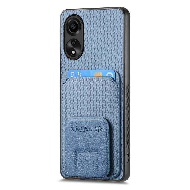 For OPPO Reno10 Pro+ Carbon Fiber Card Bag Fold Stand Phone Case(Khaki)