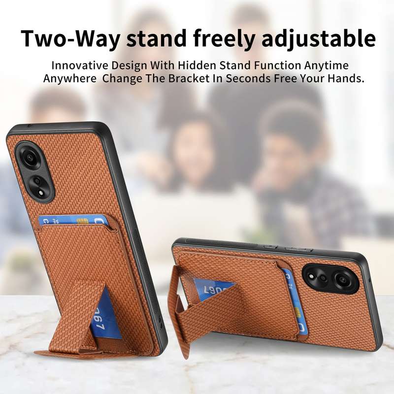 For OPPO Reno10 Pro+ Carbon Fiber Card Bag Fold Stand Phone Case(Khaki)